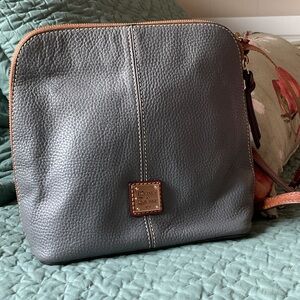 Dooney & Bourke Textured Leather Crossbody Bag in Gray with Tan Trim
